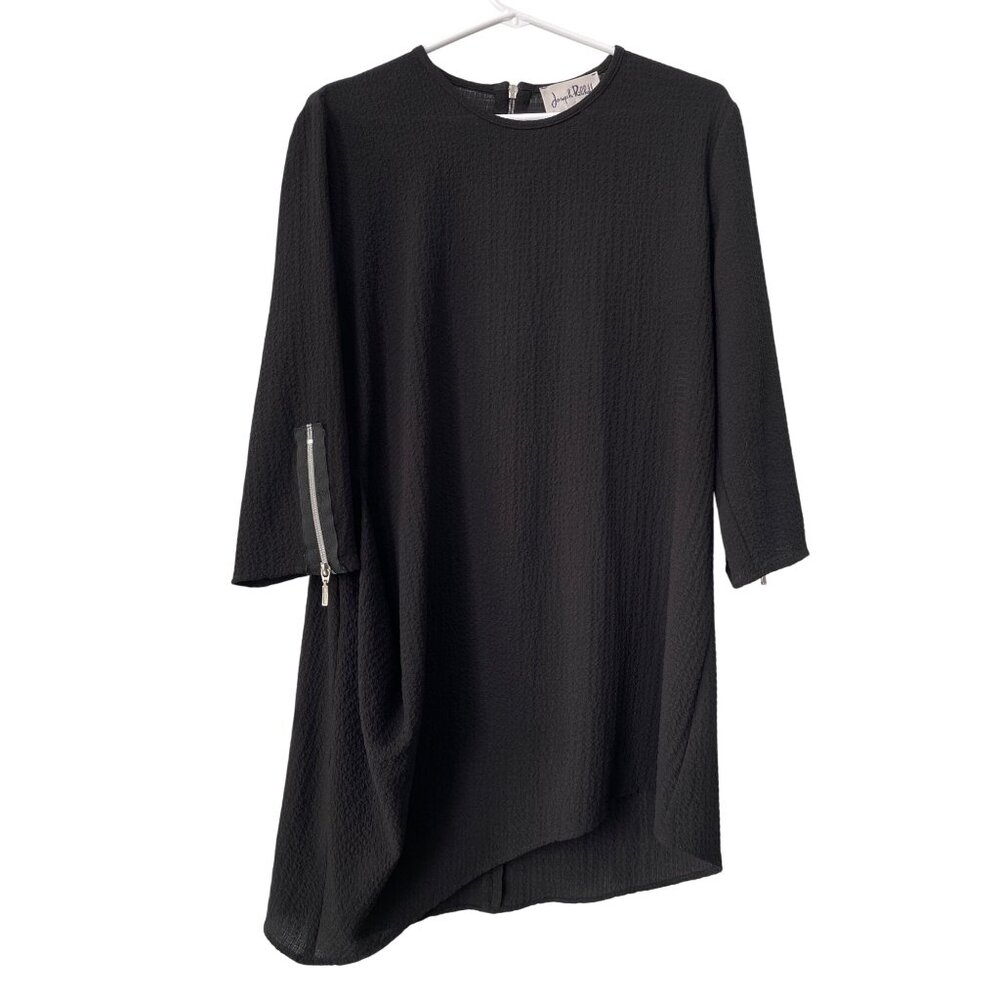 Joseph Ribkoff Textured Tunic Top Womens 12 Exposed Zip 3/4 Sleeve Black Office